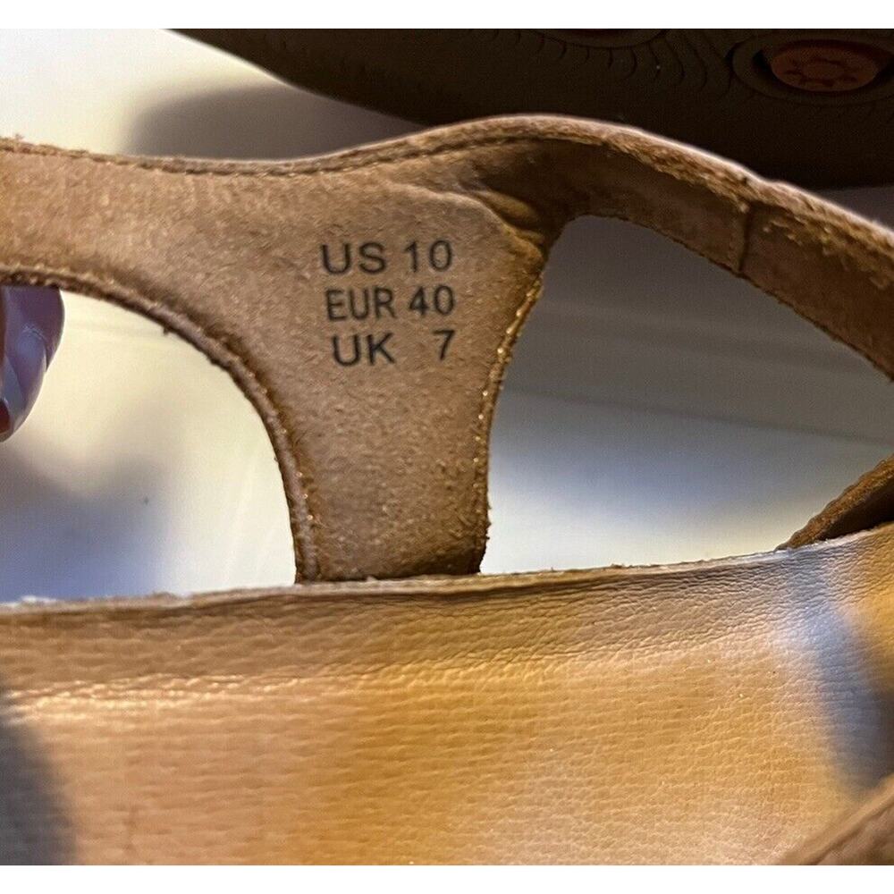 Taos Passion Flowers Leather Cork Wedge Sandals In Brown Womens Size 10 T-strap - Picture 5 of 14
